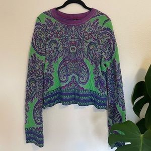 Free People Paisley Crop Sweater